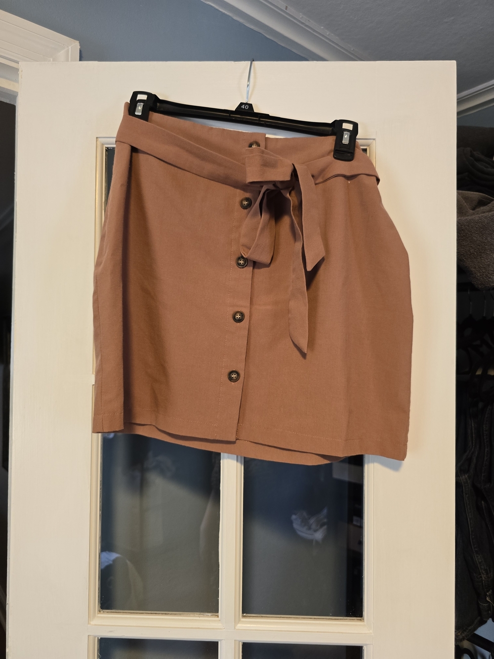 SHEIN Dusty Rose Tie-Waist Button Front Mini Skirt